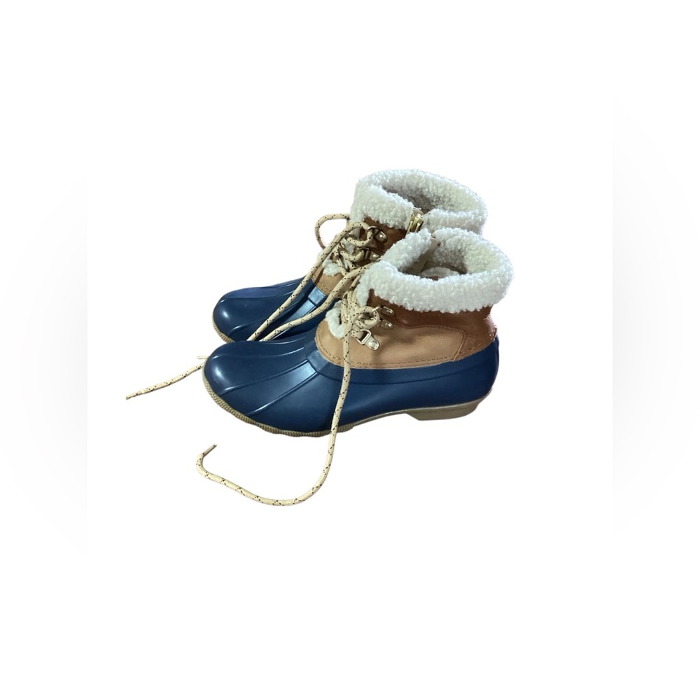 Sperry Saltwater Alpine Leather Winter Boot Tan Navy Womens 8 STS87778‎
